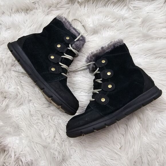 Sorel Explorer Joan Winter Boot Black Lightweight Waterproof Suede Womens Sz 8 - Picture 3 of 6
